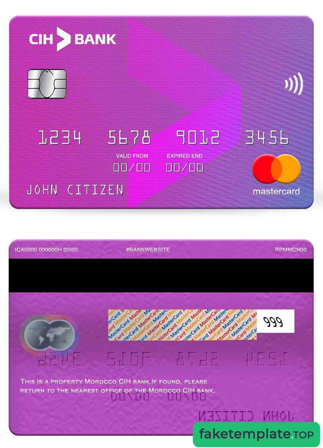 Feature of fake Morocco CIH bank mastercard example